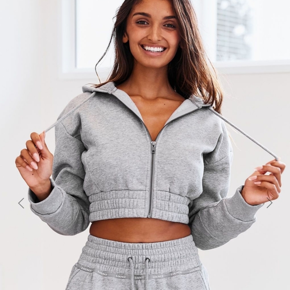Lounge Grey Zip Up Scrunchie Hoodie